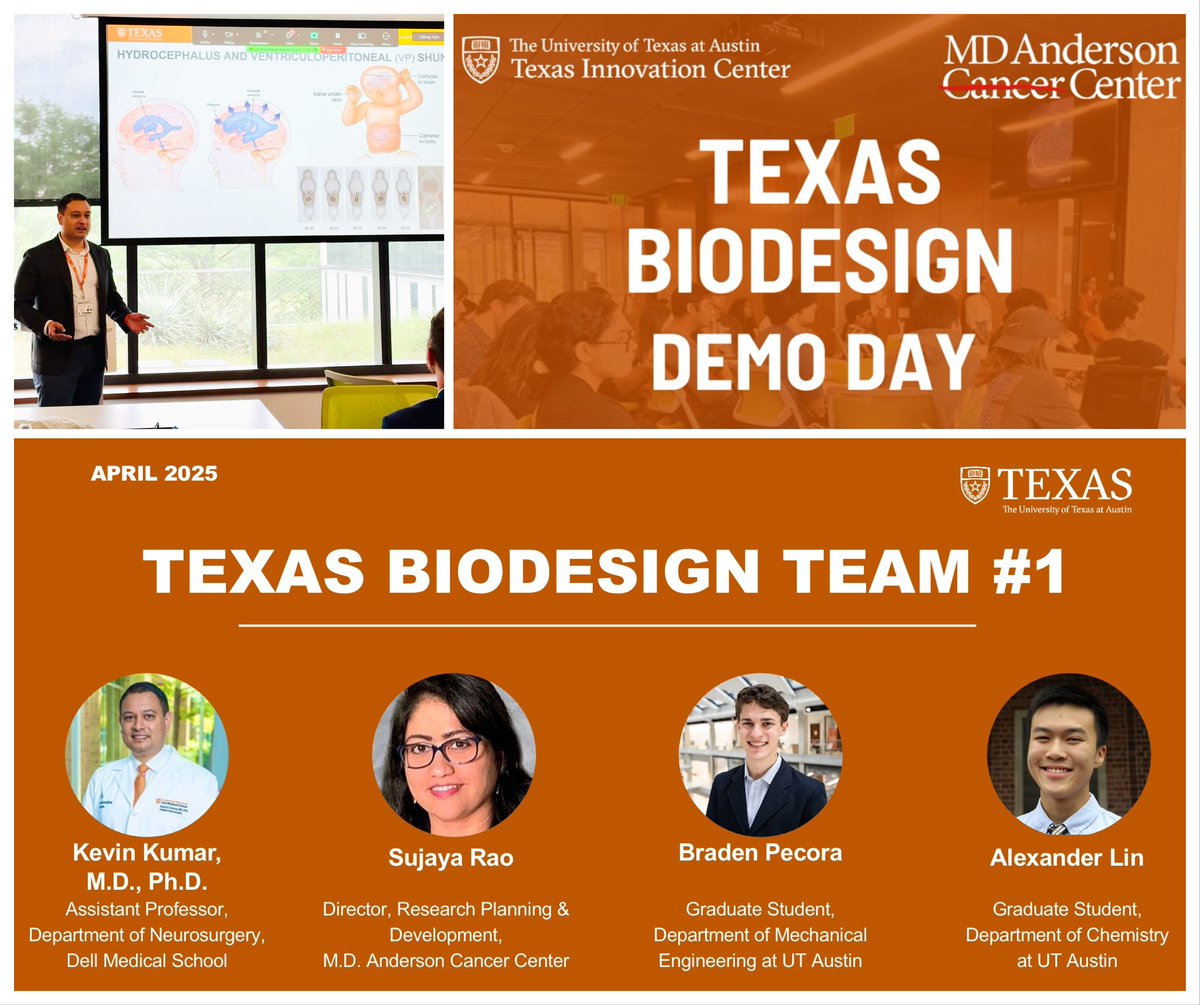 Kevin Kumar, MD, PhD (@kevinkumar) on Twitter photo Texas Biodesign Demo Day was an amazing capstone to a rewarding journey. Tackling hydrocephalus management with brilliant minds from <a href="/CockrellSchool/">Texas Engineering</a>, <a href="/TexasScience/">NaturalSciences @ UT</a>, <a href="/DellMedSchool/">Dell Medical School</a> & <a href="/MDAndersonNews/">MD Anderson Cancer Center</a>. Grateful for the experience—momentum is just beginning. <a href="/TexasInnoCenter/">Texas Innovation Center</a> Texas Biodesign Demo Day was an amazing capstone to a rewarding journey. Tackling hydrocephalus management with brilliant minds from <a href="/CockrellSchool/">Texas Engineering</a>, <a href="/TexasScience/">NaturalSciences @ UT</a>, <a href="/DellMedSchool/">Dell Medical School</a> & <a href="/MDAndersonNews/">MD Anderson Cancer Center</a>. Grateful for the experience—momentum is just beginning. <a href="/TexasInnoCenter/">Texas Innovation Center</a>