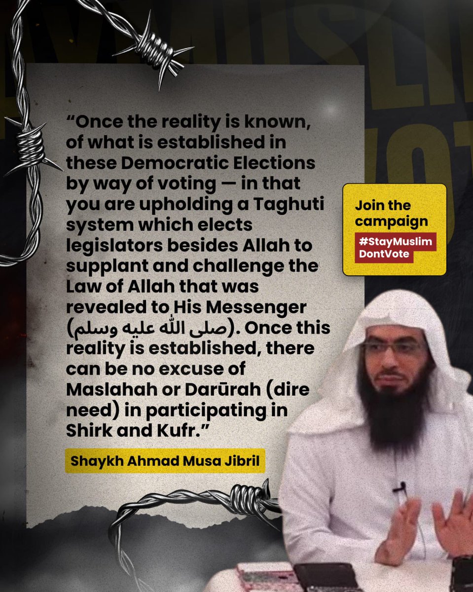 SemiAlAlbani's tweet photo. FOLLOW THE SCHOLARS
#staymuslimdontvote 
Disclaimer:
Quoting a scholar does not mean full endorsement of their views or actions As MuslimsWe take truth wherever it is foundWhile measuring all statements against the Quran and SunnahOnly the Prophet ﷺ is followed without exception https://t.co/ZnX8KK0m7Y