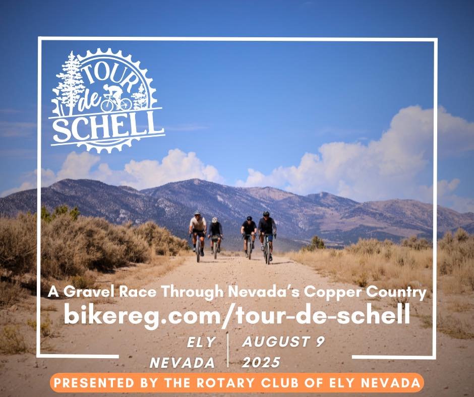 VisitElyNevada's tweet photo. The Rotary Club of Ely Nevada has added a new event to their roster: the inaugural Tour de Schell Gravel Race!🚲 It's almost as if our new Gravel Adventure Field Guide had a perfectly timed release that coincides with this event? 🤔 Hm... probably just a coincidence. #RideElyNV https://t.co/UeQAhaWj3o