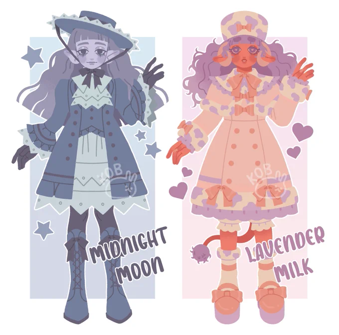NEW FANTASY ADOPTABLE DESIGNS, midnight moon and lavender milk, are now available for purchase in my store for $75 each  support an artist, get an adorable original character design!   
