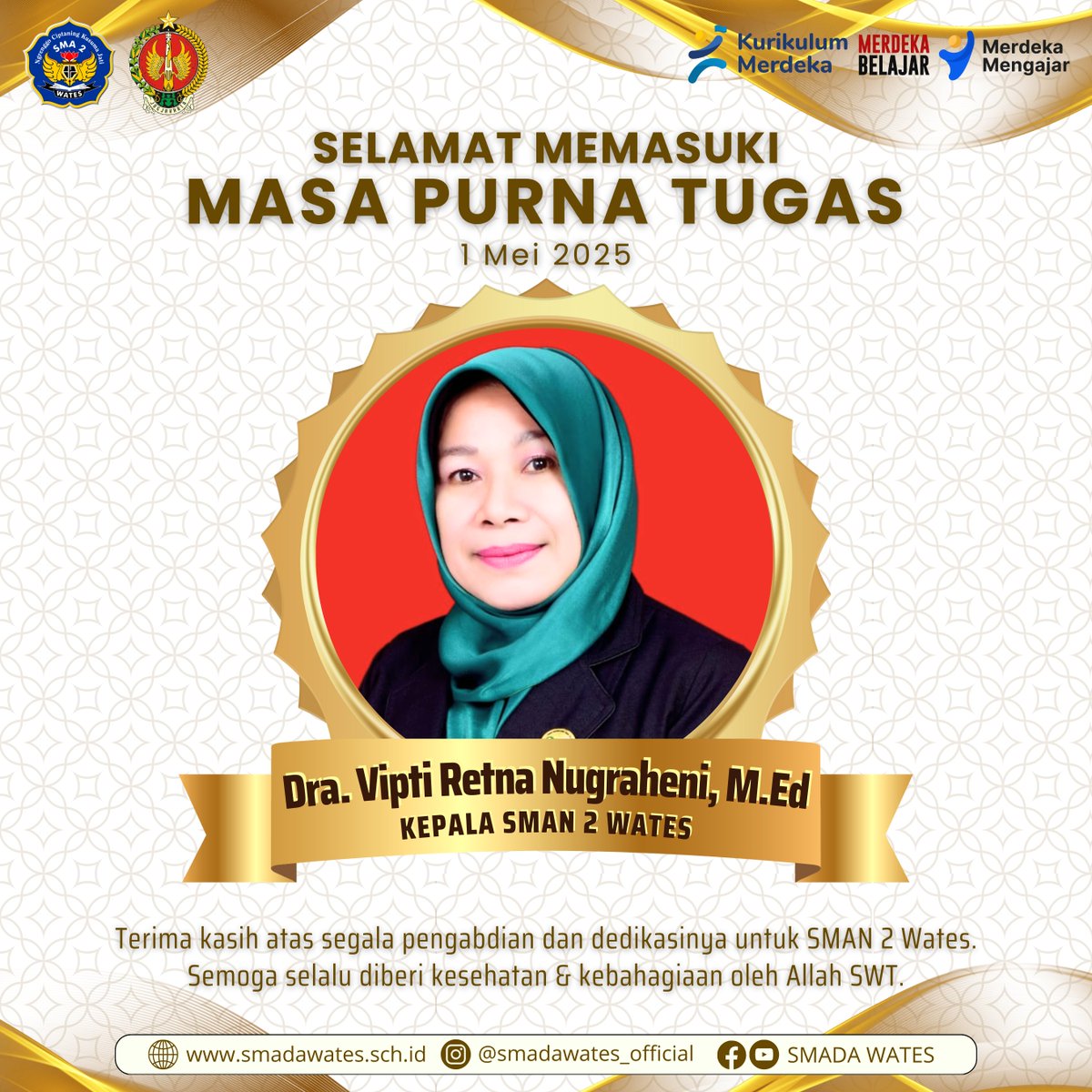 smadawates's tweet photo. Selamat menikmati waktu bersama keluarga Bu Vipti. Terima kasih atas segala jerih payahnya untuk SMADA tercinta, semoga Tuhan Yang Maha Esa membalas dengan memberi rejeki yang berlipat. https://t.co/TeD8HRGinO