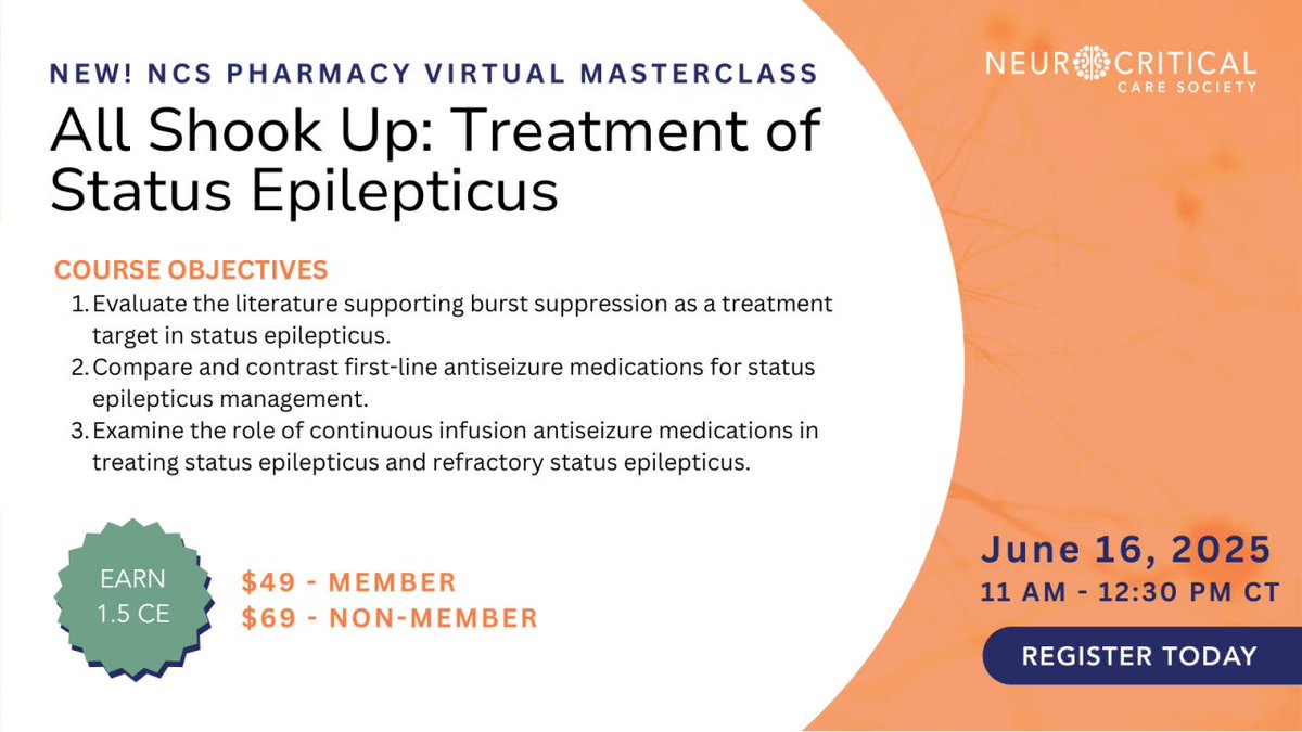 Understand key controversies in the management of status epilepticus, current treatment strategies and discover emerging research during this 90-minute virtual masterclass on June 16! This course is designed specifically for pharmacists, but practitioners of other disciplines may