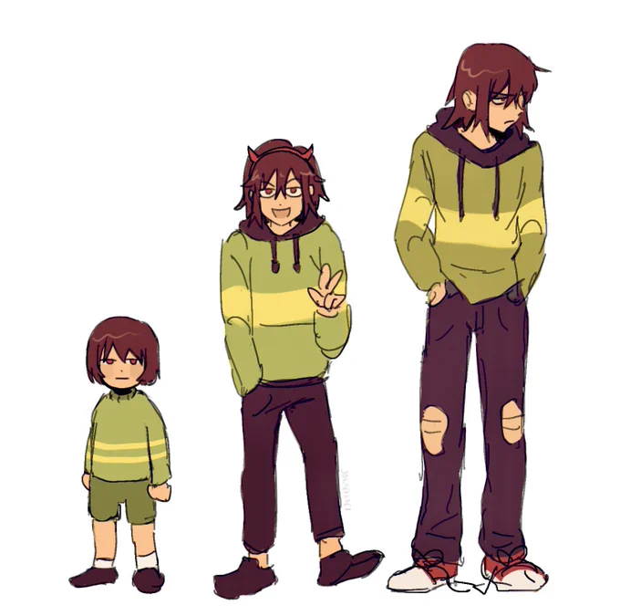 Kris at younger ages…teenage ennui hit this one hard #deltarune
