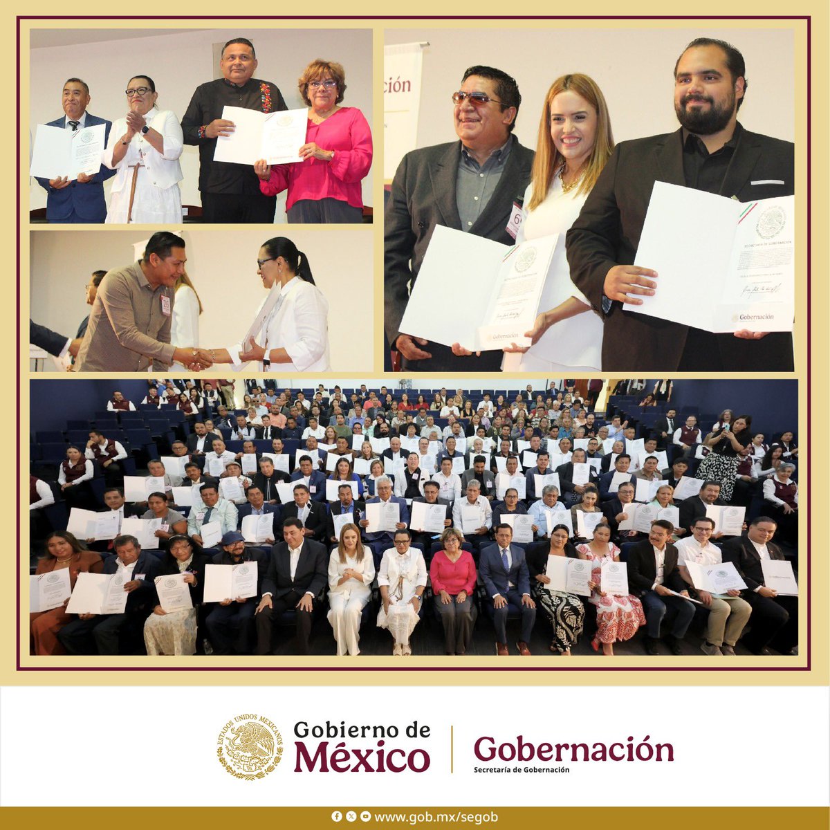 claraluzflores's tweet photo. Hoy en @SEGOB_mx , acompañamos a la secretaria @rosaicela_ y a @RocioBarcenaM en la ceremonia de entrega de Registros Constitutivos a nuevas Asociaciones Religiosas. Un acto que fortalece la convivencia armónica, el respeto y la libertad de creencias en México. #ConstrucciónDePaz https://t.co/Tl6k05BMFI