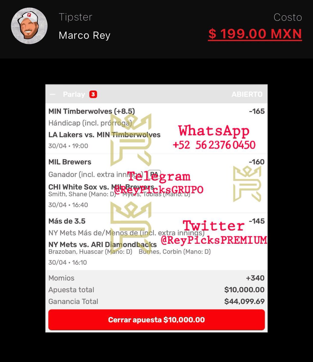 PicksRata's tweet image. Jugada Marco Rey 👑 ⚾️