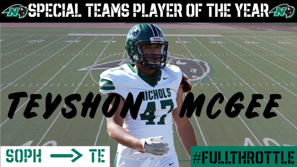 NicholsBisonFB's tweet photo. Special Teams Player of the Year - Teyshon McGee

Marty Power (OL of the Year) - Michael Perlitch

Bobby Daigle (DL of the Year) - Evan Roy

#FULLTHROTTLE🏈🦬
#BRICKBYBRICK🧱 https://t.co/xVOoGrDZnS