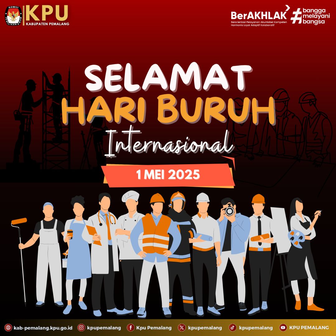 #temanpemilih, KPU Kabupaten Pemalang Mengucapkan Selamat Hari Buruh Internasional
Untuk setiap tangan yang bekerja, terima kasih sebesar-besarnya. Selamat Hari Buruh! Happy May Day! 

#kpukabupatenpemalang
#mayday