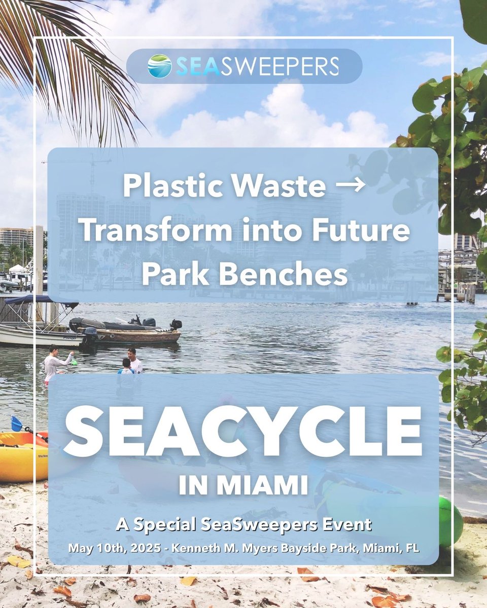 SeaSweepers's tweet photo. 𝗦𝘂𝗻 ☀️ 𝗦𝗮𝗻𝗱 🏖️ 𝗦𝗮𝘃𝗶𝗻𝗴 𝘁𝗵𝗲 𝘀𝗲𝗮 🌊 
J𝗼𝗶𝗻 #SeaCycle May 10 in Coconut Grove for a beach day with purpose! Help create park benches from plastic waste (12-3 pm). Music, refreshments, impact! Register: https://t.co/RhZv2mdUBu https://t.co/d6KW2XPxT7