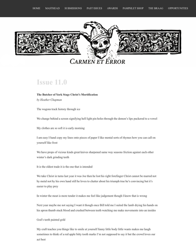 Carmen et Error <a href="/thebraag/">The Braag | Press & Journal</a> (Fiction Poetry; non-paying) opened to submissions duotrope.com/magazine/carme… #amwriting