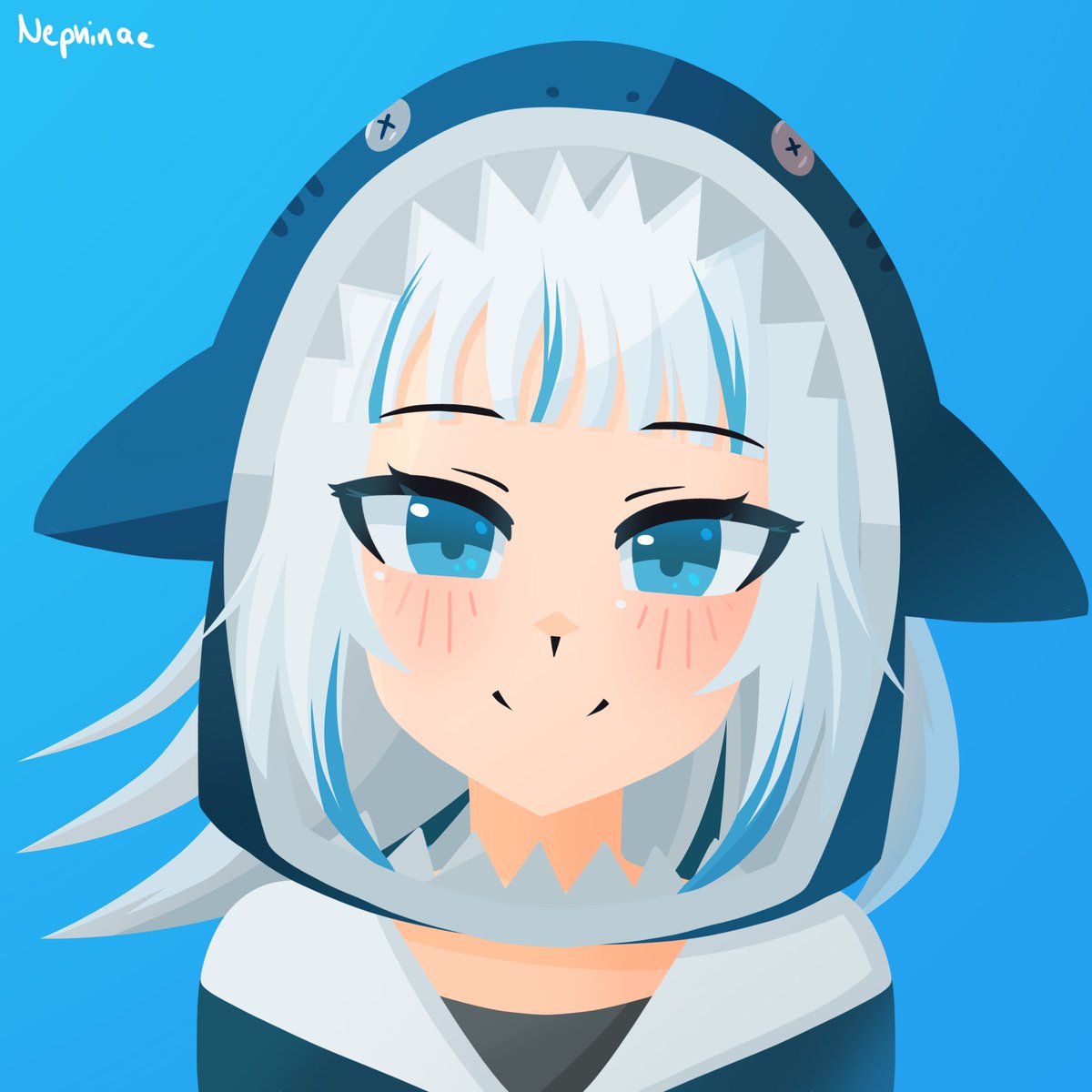 Nephinae's tweet image. Good luck Gura!! A commission from a fan!! #gawrt #vtuber #art #digitalart #drawing #hololive #vtubers