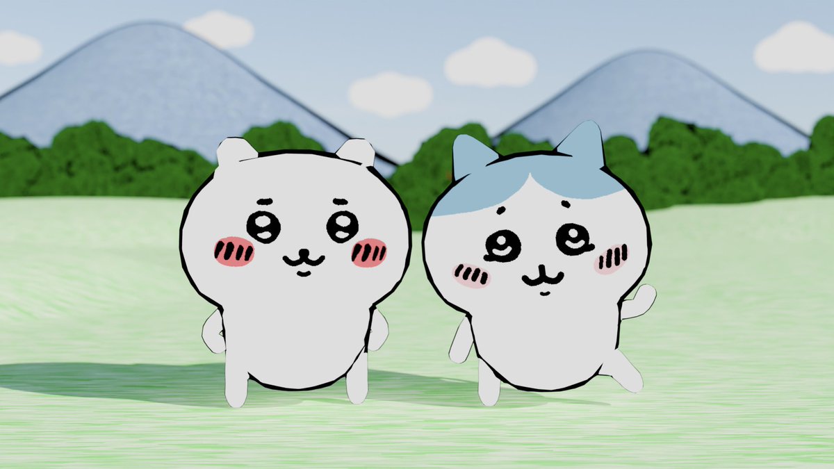 TyPno3D's tweet photo. 今週のCGは今日が誕生日の、
「ちいかわとハチワレ」を作りました！
アニメ風のシェーダー思ってたようには出来なかったけどこれはこれで味がある絵になったと思う！
#blender #b3d #3DCG 
#ちいかわ生誕祭2025 
#ハチワレ生誕祭2025 
#ちいかわハチワレ生誕祭2025 https://t.co/4oaK6i8vwA