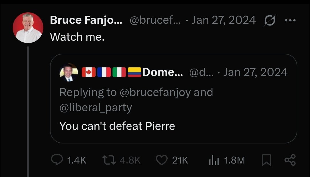And he cheated to win. In late 2023, they merged Carlton with another municipality that was VASTLY Liberal, it's all in the Election Canada's data banks.

He fucking cheated to win.
