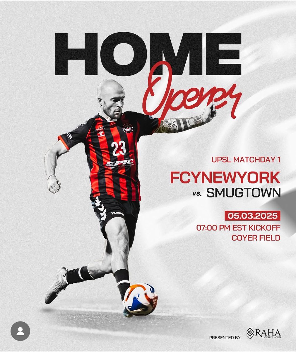 FCYNEWYORK (@fcynewyork) on Twitter photo We begin our 2025 UPSL season this Saturday at home. We hope to see everyone there!
🆚 <a href="/smugtownfc/">Smugtown FC</a>
🕖 7pm Kickoff
📍 Coyer Field
#fcyny #victorythroughunity We begin our 2025 UPSL season this Saturday at home. We hope to see everyone there!
🆚 <a href="/smugtownfc/">Smugtown FC</a>
🕖 7pm Kickoff
📍 Coyer Field
#fcyny #victorythroughunity