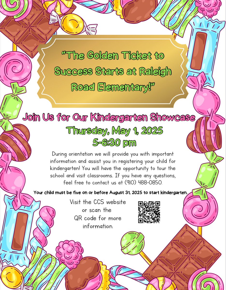 Tyler Sutherland (@t_sutherlandedu) on Twitter photo 🍬🍭The Golden Ticket to Success Starts at Raleigh Road Elementary🍭🍬 We look forward to seeing our rising 25-26 kindergarten families tomorrow evening! The fun has just begun <a href="/RaleighRoadES/">Raleigh Road ES Colts</a> <a href="/CumberlandCoSch/">Cumberland County Schools</a> 🍬🍭The Golden Ticket to Success Starts at Raleigh Road Elementary🍭🍬 We look forward to seeing our rising 25-26 kindergarten families tomorrow evening! The fun has just begun <a href="/RaleighRoadES/">Raleigh Road ES Colts</a> <a href="/CumberlandCoSch/">Cumberland County Schools</a>
