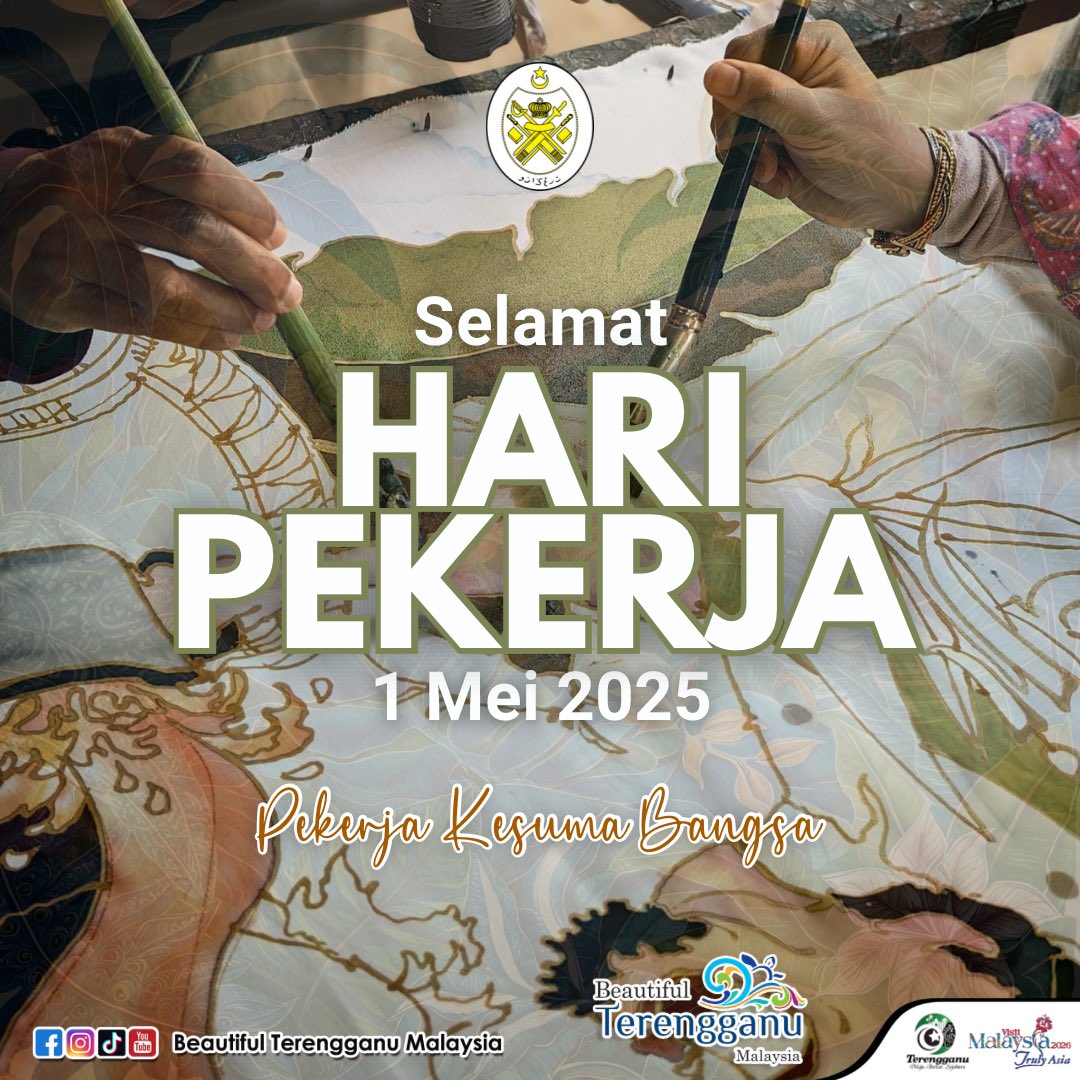 SELAMAT HARI PEKERJA 2025! 

Dari pemandu pelancong hingga ke peniaga kecil, daripada petugas hotel hingga ke nelayan. Setiap usaha anda mencorakkan keindahan dan keunikan industri pelancongan Terengganu. 🏝️