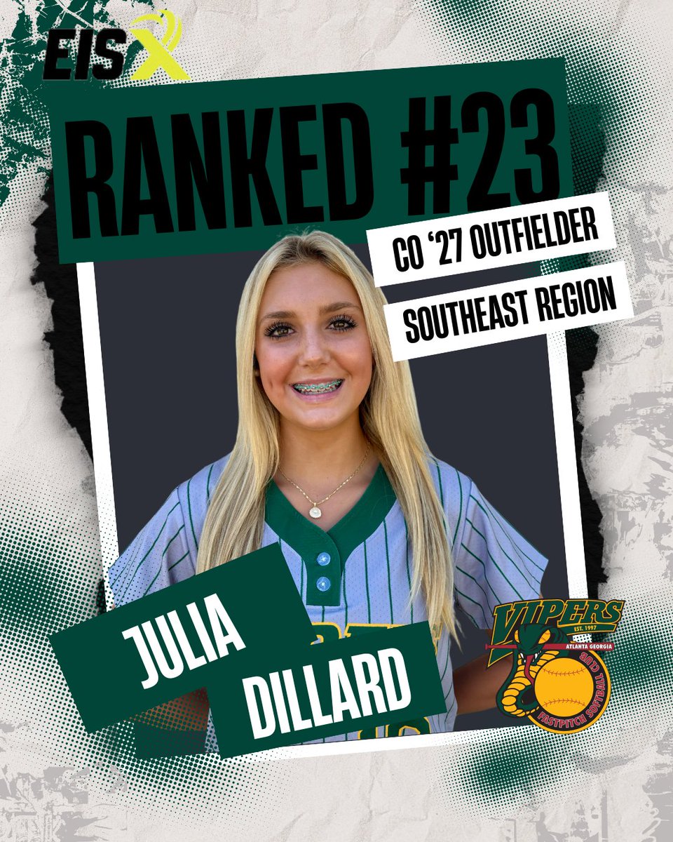 Atlanta Vipers 08 - Vaughn (@vipers08vaughn) on Twitter photo Congratulations to our dynamic righty <a href="/Julia_Dillard10/">Julia Dillard 2027</a> for being ranked the #23 outfielder in the Southeast by <a href="/ExtraInningSB/">EXTRA INNING SOFTBALL</a> . Great job, Jules! Keep it up! #bethestandard <a href="/thevipernation/">Atlanta Vipers Fastpitch</a> Congratulations to our dynamic righty <a href="/Julia_Dillard10/">Julia Dillard 2027</a> for being ranked the #23 outfielder in the Southeast by <a href="/ExtraInningSB/">EXTRA INNING SOFTBALL</a> . Great job, Jules! Keep it up! #bethestandard <a href="/thevipernation/">Atlanta Vipers Fastpitch</a>
