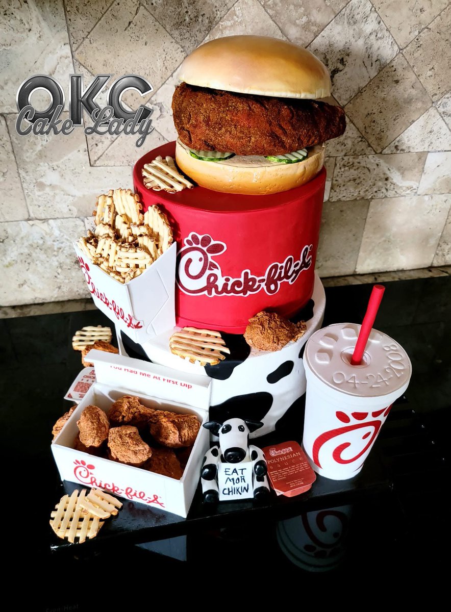 OKC Cake Lady (@okccakelady) on Twitter photo This is the first <a href="/ChickfilA/">Chick-fil-A, Inc.</a> cake that I made for a couple who met working there for their wedding. Everything is hand made and edible! This is the first <a href="/ChickfilA/">Chick-fil-A, Inc.</a> cake that I made for a couple who met working there for their wedding. Everything is hand made and edible!