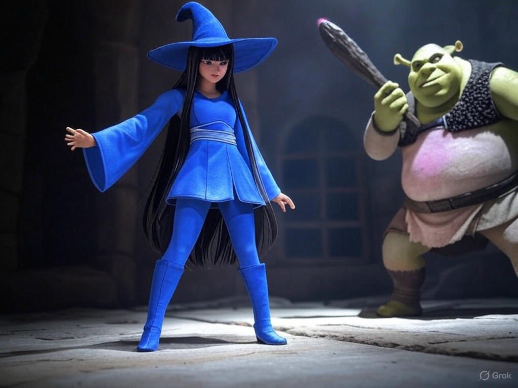 orcapodstudio's tweet photo. Some weird reason when I’m trying to get a big fat ogre reminiscing to Dungeons & Dragons I describe it having a vet and green and it made Shrek look at these images. It’s awful #Shrek #Anime #wow #grok #AIArt #MagicWizardGirl #Dungeon #BlueRobe #Mage #AnimeInspired #DreamWorks https://t.co/gwUiU3Pf4F