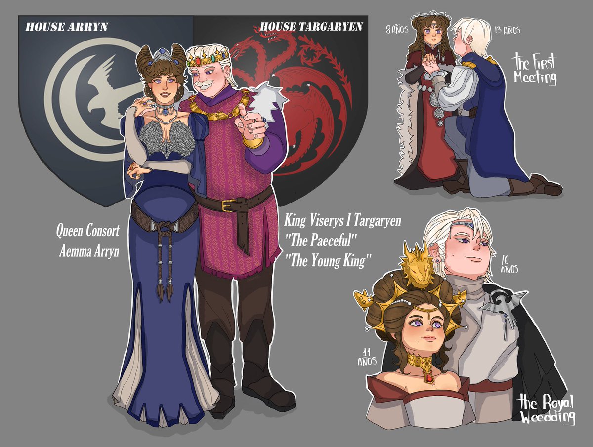dew_mop's tweet image. The King Viserys I Targaryen and his Queen Consort Aemma Arryn.

"In the year 93, the young sixteen-year-old prince, Viserys Targaryen, marriend his cousin, Lady Aemma Arryn, who was only eleven years old..."

#viserysitargaryen #aemmaarryn #ASOIAF #asoiaffanart #fireandblood