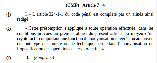 LaurentMT's tweet photo. It's official. In France, mixers and privacy coins are now considered by default as an indicator of suspicious activity. The law has been adopted. 😒 https://t.co/bHfcSrJLHs