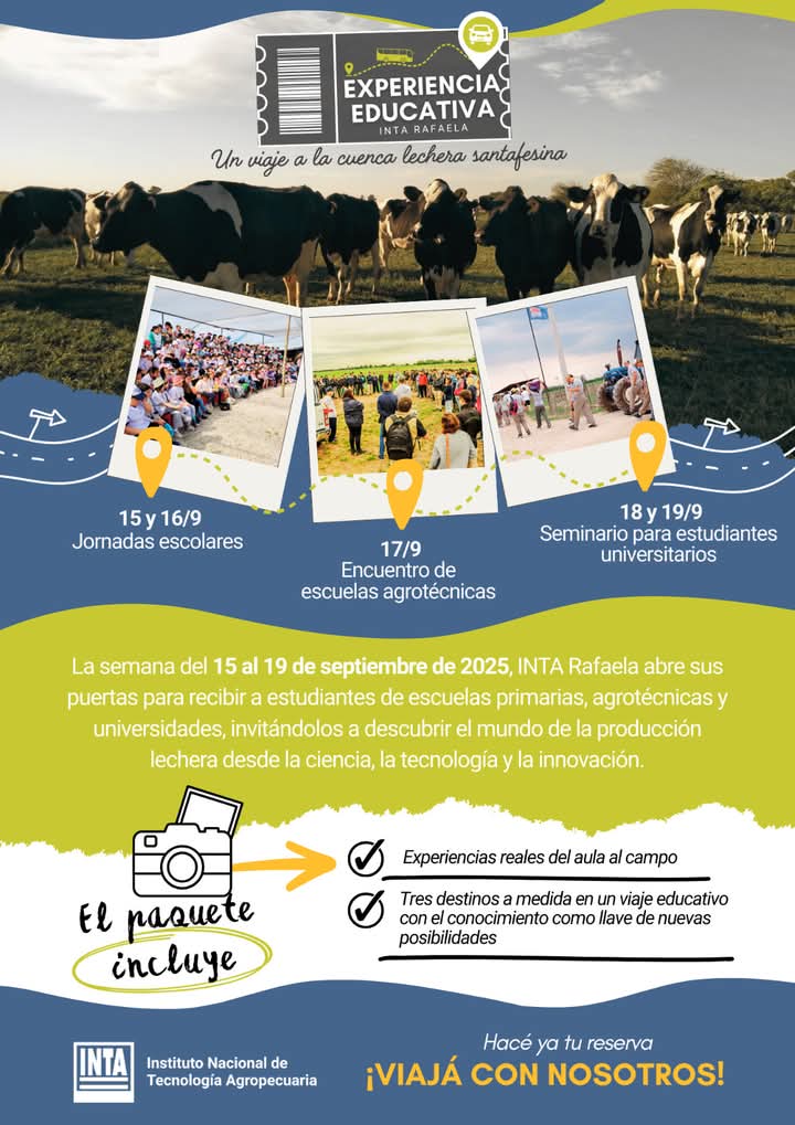 📣 ¡Hola!
Este año, los tres eventos #educativos se integran en una propuesta común y renovada:
🔬📚 Experiencia educativa <a href="/INTARafaela/">INTA Rafaela</a> : un viaje a la cuenca lechera santafesina 🐄🌱

📅 ¡Agenden! Muy pronto compartiremos información más detallada sobre la propuesta. 🔜✨