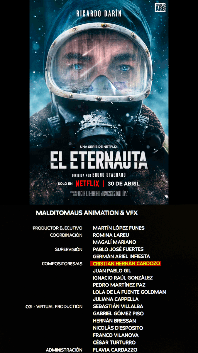 cristia74520467's tweet photo. Hoy se estrenó El Eternauta y aparezco en los créditos.
Fue un laburo enorme, con mucho esfuerzo detrás, y verlo ya estrenado es una alegría inmensa.
Que orgurllo ser parte de algo así.
#ElEternauta #VFX #CineArgentino https://t.co/fvPUHWbK75