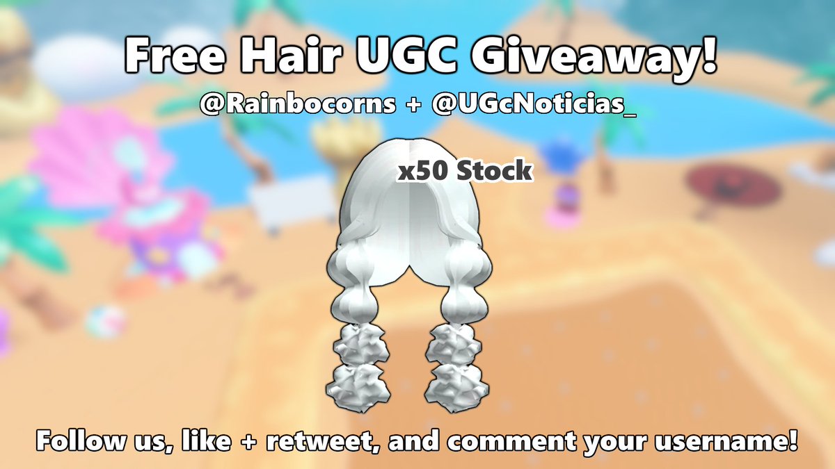 x25 FREE HAIR UGC GIVEAWAY 🎉

To participate:
- 👍 Follow @Rainbocorns &amp; <a href="/UgcNoticias_/">📰 Noticias Roblox y UGC ➤</a> 
- ❤️ Retweet &amp; like this post!
- 💬 Comment your Roblox user!

Also, <a href="/UgcNoticias_/">📰 Noticias Roblox y UGC ➤</a> is doing a giveaway for the other 50 codes!

#RobloxDev #ROBLOX #RobloxUGC #RobloxUGCLimited #Rainbocorns