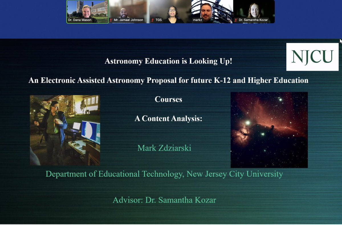 NJCUEdTech's tweet photo. Congratulations to Mark Zdziarski, for his successful MA thesis presentation entitled Astronomy is Looking Up! An Electronic Assisted Astronomy Proposal for Future K-12 and Higher Ed Courses: A Content Analysis! #NJCU #NJCUniversity #NJCUEdTech https://t.co/LpsnzZKMjo