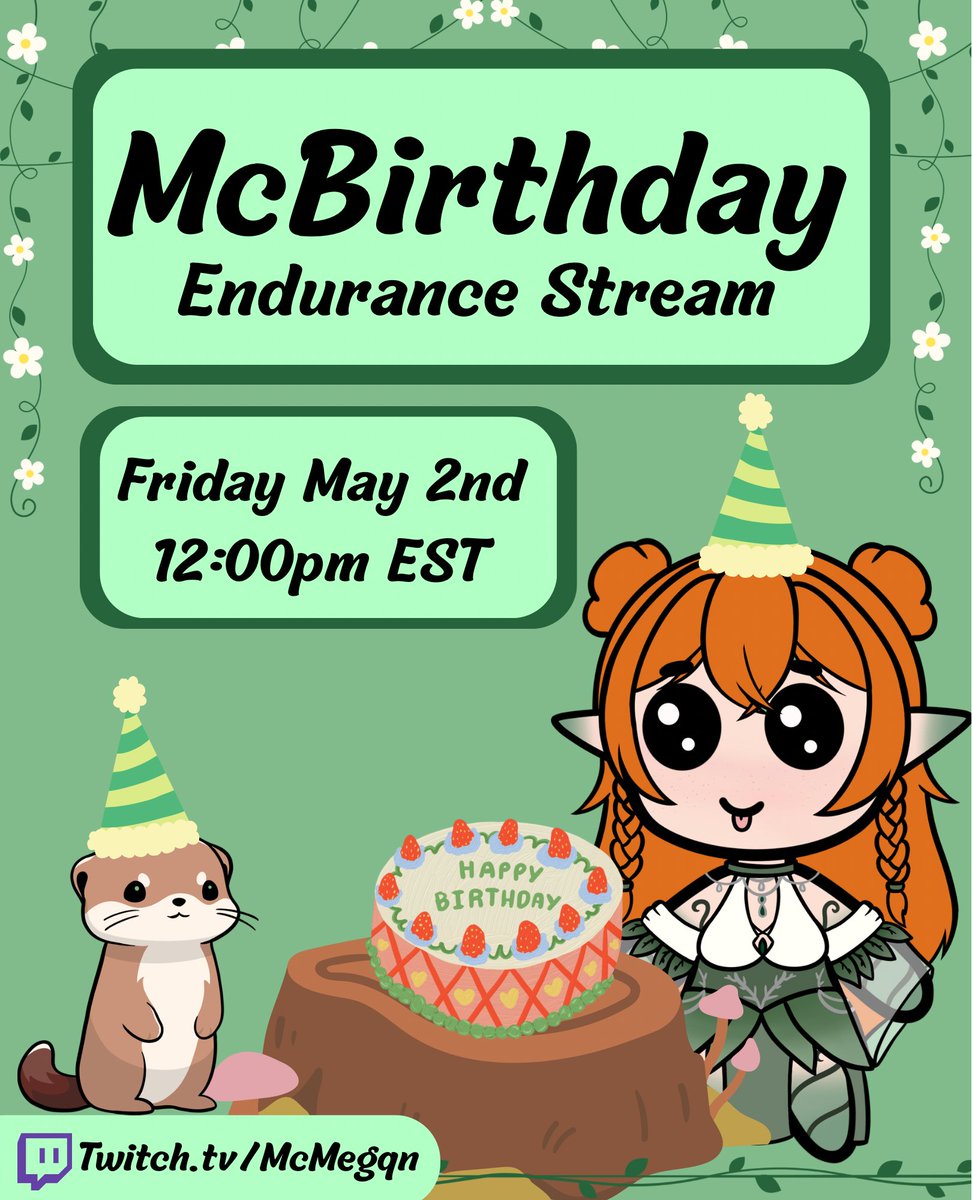 I'm doing a Birthday stream this Friday! 🥳🎉

Gonna be playing games and hanging out with friends! 

💚Hope to see you guys there! 🤡