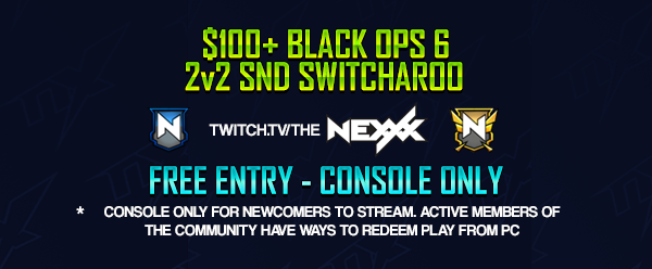 XBL_NexXx's tweet photo. $100+ 2v2 SnD Switcharoo tomorrow at 
Time: 6:00 PM EST!
FREE ENTRY.
Simply come to stream & type !enter in chat for a chance to get 1 of the 32 spots available.

https://t.co/89uDgggwc9 Drop a follow!

Discord for more info:
https://t.co/Aa77NQKBA3
