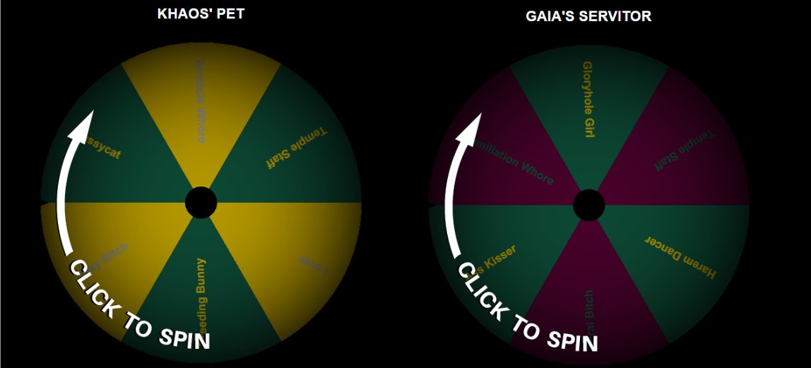 vampbitchwitch's tweet image. A Game for the #Khaosified Updated
Spin the Wheel to find out your fate 
♥️to spin the wheel
🔁to spread the word
There is now a main wheel, and depending on your spin on it one of the secondary wheels will be spun