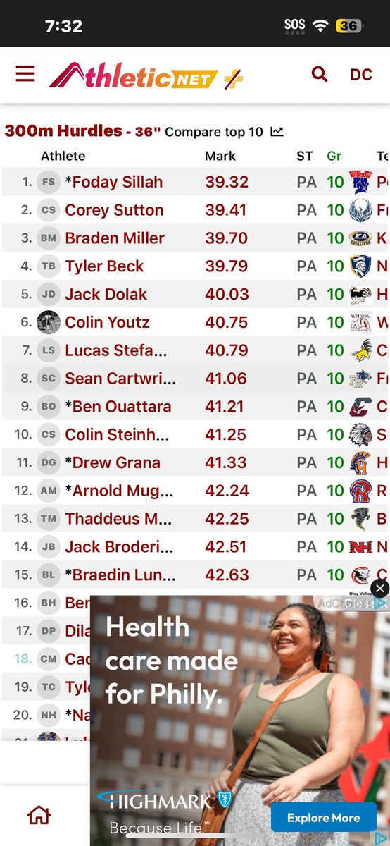 Pa#1 300mh sophomore , more to come