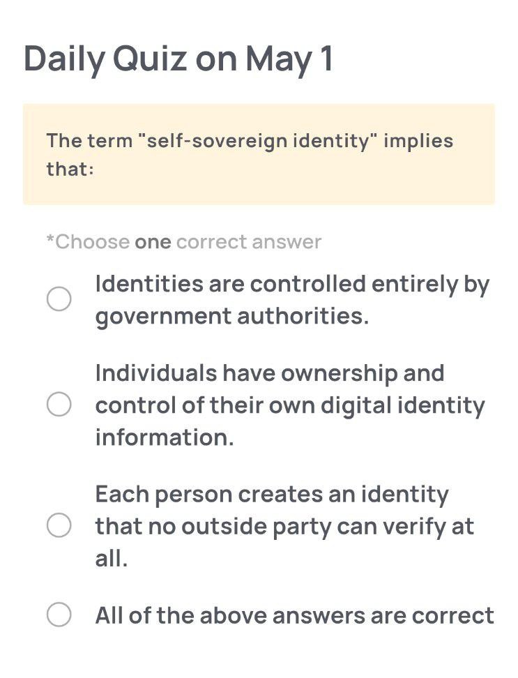 Xenea_io's tweet photo. 🔍 Need a Hint for Today’s Quiz?

Imagine a digital identity system where you decide what to share, when, and with whom—without relying on intermediaries. It’s about full control, privacy, and personal data ownership. https://t.co/rV4qR9LzWs