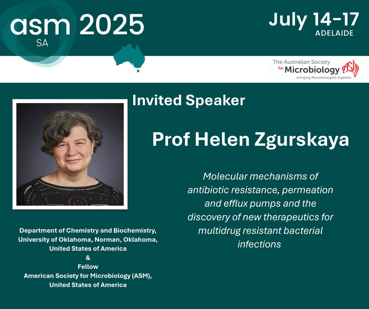 #ASM2025 Invited Speaker highlight Helen Zgurskaya, who investigates the mechanisms of antibiotic resistance, membrane permeability, and efflux pumps in multidrug-resistant Gram-negative bacteria, with a focus on identifying novel drug targets and developing efflux inhibitors.
