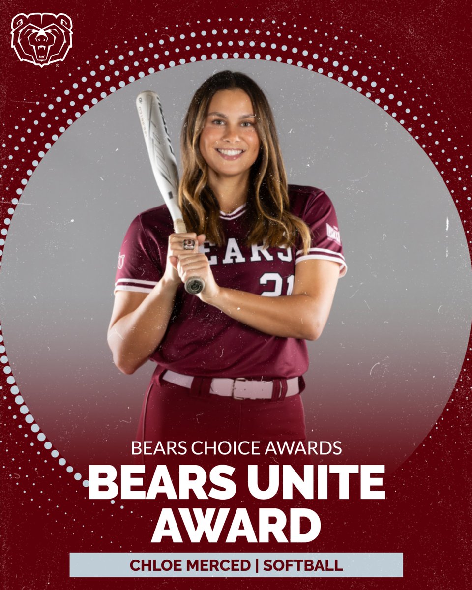 Missouri State Athletics (@missouristbears) on Twitter photo Bears Unite Award🐻
Chloe Merced - <a href="/MoStateSoftball/">Missouri State Softball</a>
#GoBears | #BearsChoiceAwards Bears Unite Award🐻
Chloe Merced - <a href="/MoStateSoftball/">Missouri State Softball</a>
#GoBears | #BearsChoiceAwards