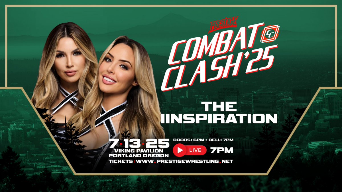 Prestige Wrestling (@wrestleprestige) on Twitter photo 🚨 BREAKING NEWS 🚨
The IInspiration return at #CombatClash 2025!
<a href="/JessicaMcKay/">Jessica McKay</a> & <a href="/CassieLee/">Cassie Lee</a>
July 13th, 2025
Portland, Oregon
Viking Pavilion Arena
All Ages (bar with ID)
Limited ringside tickets still available!
🎟️ eventbrite.com/cc/combat-clas… 🚨 BREAKING NEWS 🚨
The IInspiration return at #CombatClash 2025!
<a href="/JessicaMcKay/">Jessica McKay</a> & <a href="/CassieLee/">Cassie Lee</a>
July 13th, 2025
Portland, Oregon
Viking Pavilion Arena
All Ages (bar with ID)
Limited ringside tickets still available!
🎟️ eventbrite.com/cc/combat-clas…