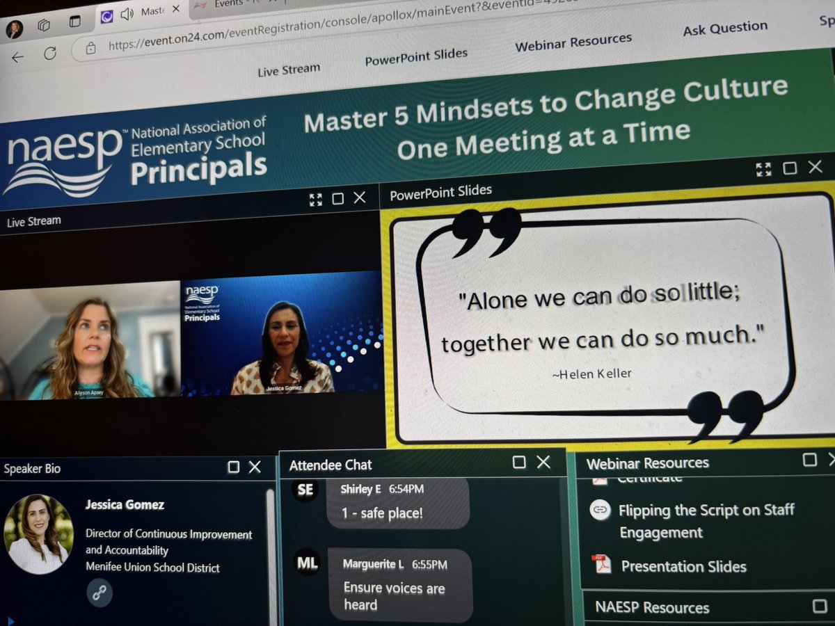 Gracie Branch (@branch7) on Twitter photo Thank you <a href="/AllysonApsey/">Allyson Apsey</a> and <a href="/mrsjessgomez/">Jessica Gomez</a> for a great @naesp webinar on Master Five Mindsets to Change Culture One Meeting at a Time. Also appreciate <a href="/_AndyJacks/">Dr. Andy Jacks</a> for moderating #ON24 Thank you <a href="/AllysonApsey/">Allyson Apsey</a> and <a href="/mrsjessgomez/">Jessica Gomez</a> for a great @naesp webinar on Master Five Mindsets to Change Culture One Meeting at a Time. Also appreciate <a href="/_AndyJacks/">Dr. Andy Jacks</a> for moderating #ON24