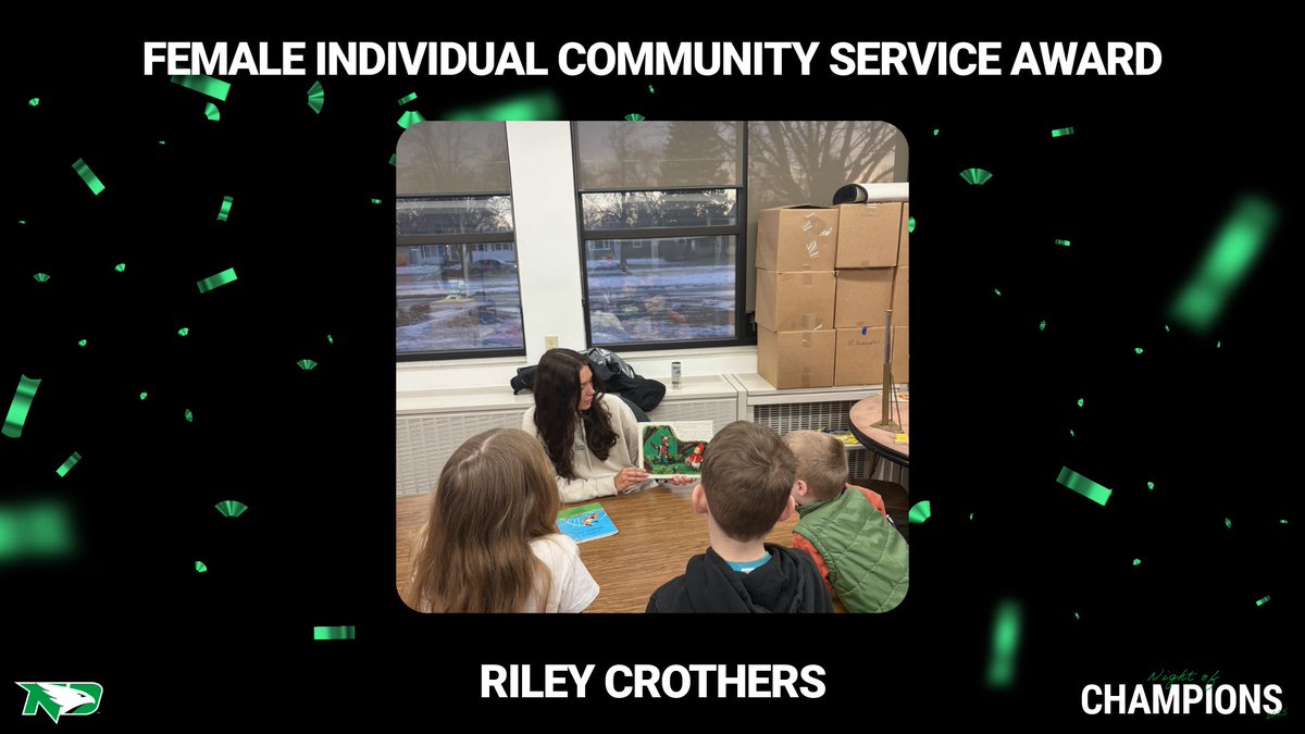 NorthDakotaAthletics (@undsports) on Twitter photo And now our Female Individual Community Service Winner, <a href="/UNDwgolf/">UND Women's Golf</a> Riley Crothers!
Riley volunteered at nearly 80 service opportunities including the Grand Forks Public School District and United Way of Grand Forks/East Grand Forks!
#UNDproud | #LGH And now our Female Individual Community Service Winner, <a href="/UNDwgolf/">UND Women's Golf</a> Riley Crothers!
Riley volunteered at nearly 80 service opportunities including the Grand Forks Public School District and United Way of Grand Forks/East Grand Forks!
#UNDproud | #LGH