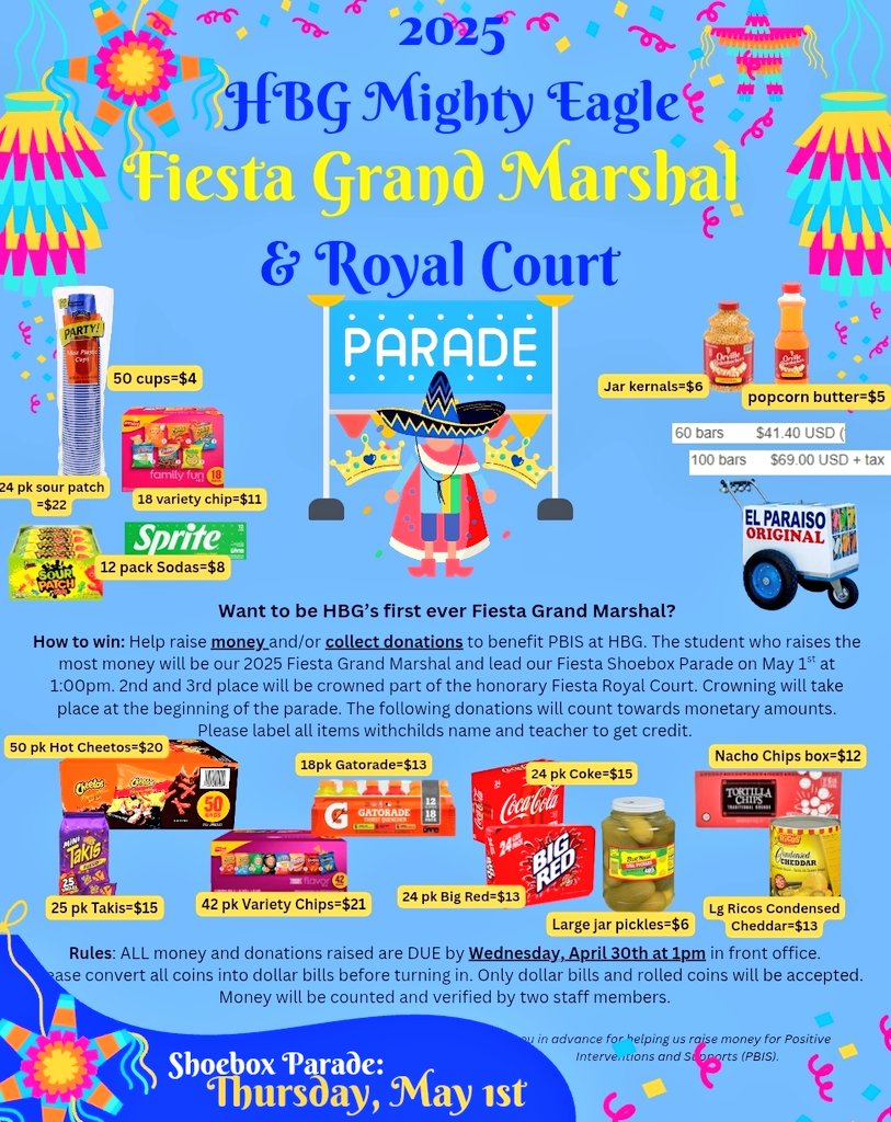 Melanie L Perez (@melperezap) on Twitter photo We are Fiesta Ready <a href="/HBGElementary/">Henry B. Gonzalez Elementary School</a>!🎊 Can't wait for our Shoebox Parade & crowning of our 2025 HBG Grand Marshall! Special thanks to the talented Mr. Minks (retired <a href="/EISDofSA/">Edgewood ISD</a> art teacher) who is making our parade vision come to life! <a href="/CanalesItzamara/">Itzamara Canales</a> 🪅👑 We are Fiesta Ready <a href="/HBGElementary/">Henry B. Gonzalez Elementary School</a>!🎊 Can't wait for our Shoebox Parade & crowning of our 2025 HBG Grand Marshall! Special thanks to the talented Mr. Minks (retired <a href="/EISDofSA/">Edgewood ISD</a> art teacher) who is making our parade vision come to life! <a href="/CanalesItzamara/">Itzamara Canales</a> 🪅👑