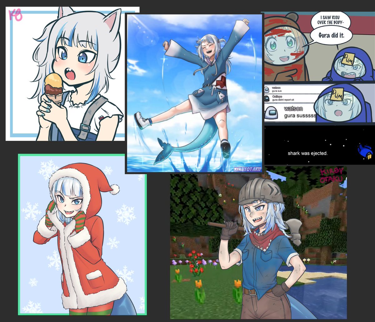 kirbyotaku's tweet image. Wasn't much, but she's def one of the members I did the most art for (right behind Ame). Otsusame~ 💙🦈
#gawrt #GuBye