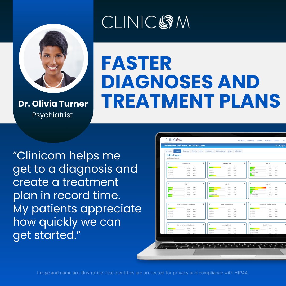 Dr. Turner develops treatment plans faster with Clinicom's assessment tools. Learn More at clinicom.com

#FasterDiagnosis #Clinicom