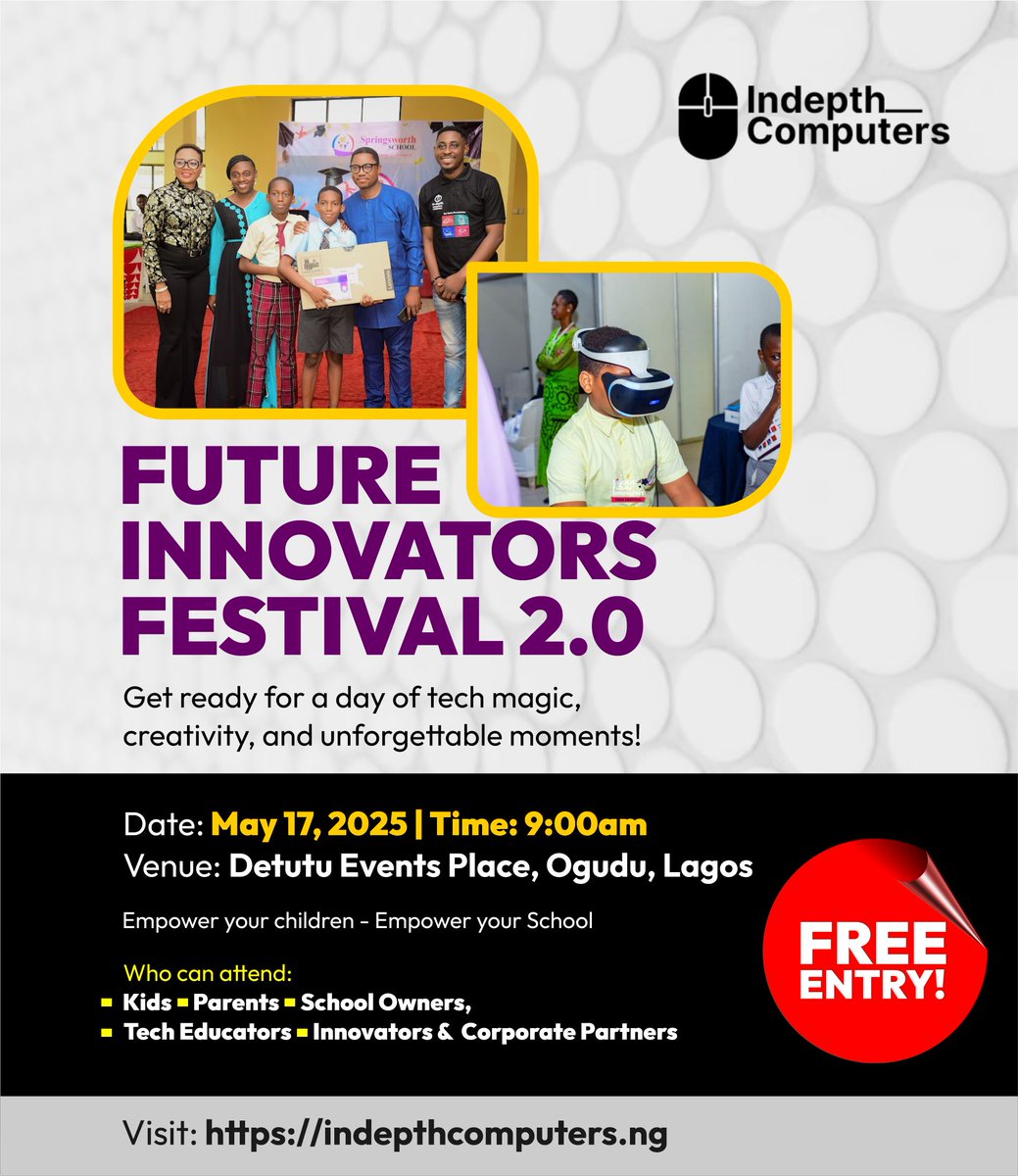 SchooltipsMag's tweet photo. Get Ready for the Future Innovators Festival 2.0!

This one-of-a-kind festival brings together kids, parents, educators and industry leaders — all in one dynamic space to celebrate innovation and learning.
Register https://t.co/o47PFJbtCY

#STEMEducation  @Indepthcomputer https://t.co/II1Rao5z7a