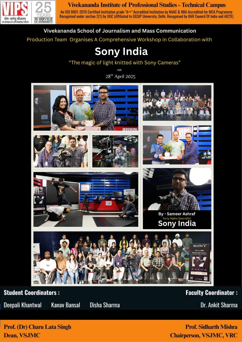 Behind the scenes at our recent Sony India workshop! Students from Journalism &amp; Mass Communications explored the magic of light and Sony cameras. A valuable experience for our future storytellers. #VSJMCWorkshop #SonyCameras #MediaProduction