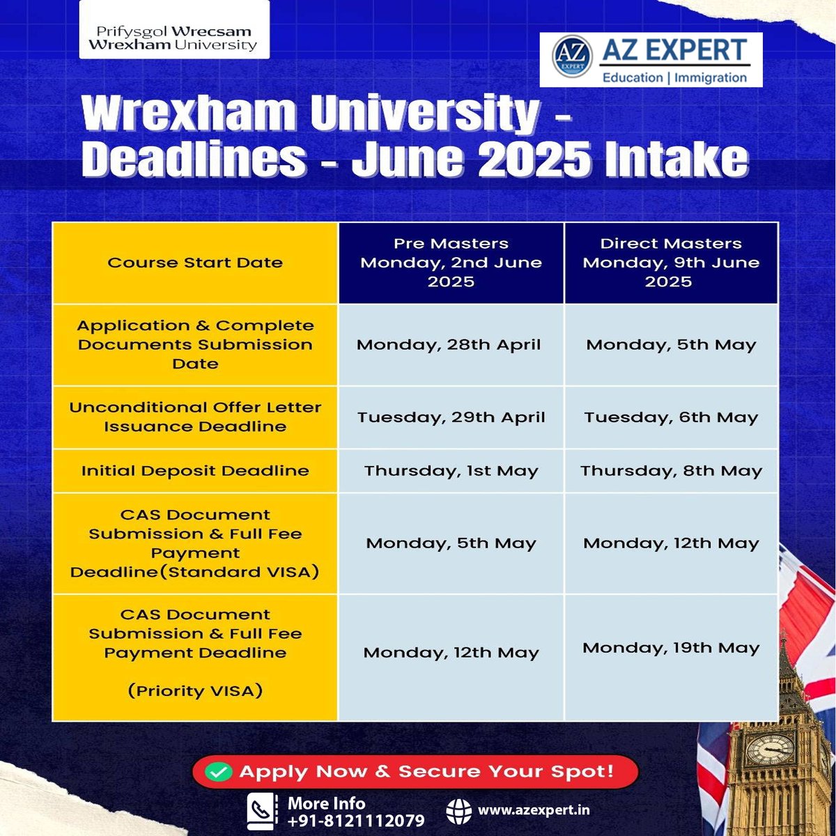 azexpertglobal's tweet photo. 🎓#WrexhamUniversity is now accepting applications for the June 2025 intake – deadlines are fast approaching!
📞 +91-8121112079 | 🌐 https://t.co/VPH0lhRIFp
#StudyInUK #June2025Intake #UKAdmissions #InternationalStudents #UKVisa #AZExpert #MastersInUK #StudyAbroad2025 https://t.co/sJYxoSc9WS