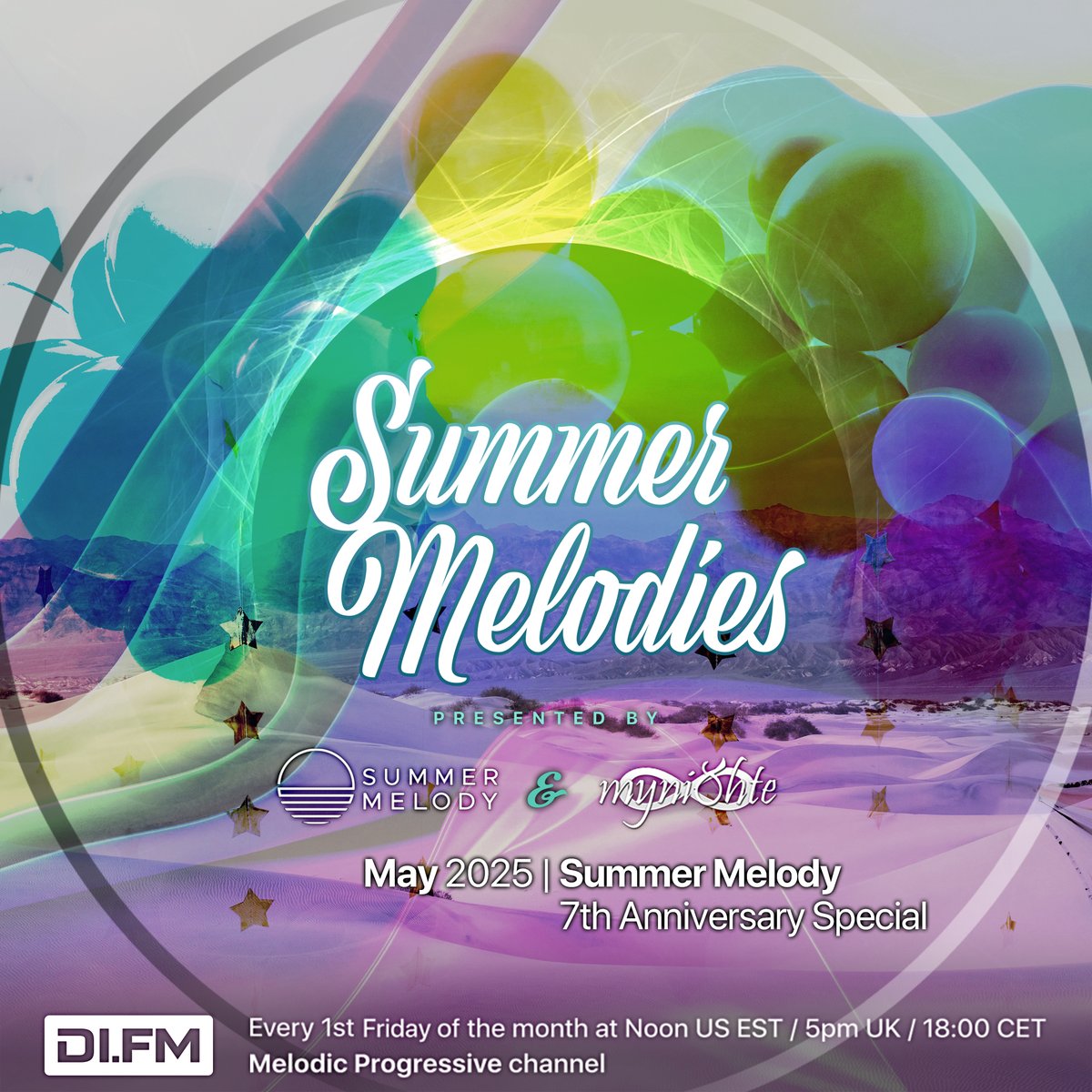 Summer Melodies on @DIradio - May 2025 with <a href="/myni8hte/">myni8hte</a> (Summer Melody 7th Anniversary Special)
May 2 | 12 noon EST | 5 pm GMT | 6 pm CET | 1 am J/KT
Live on Melodic Progressive channel: di.fm/melodicprogres…