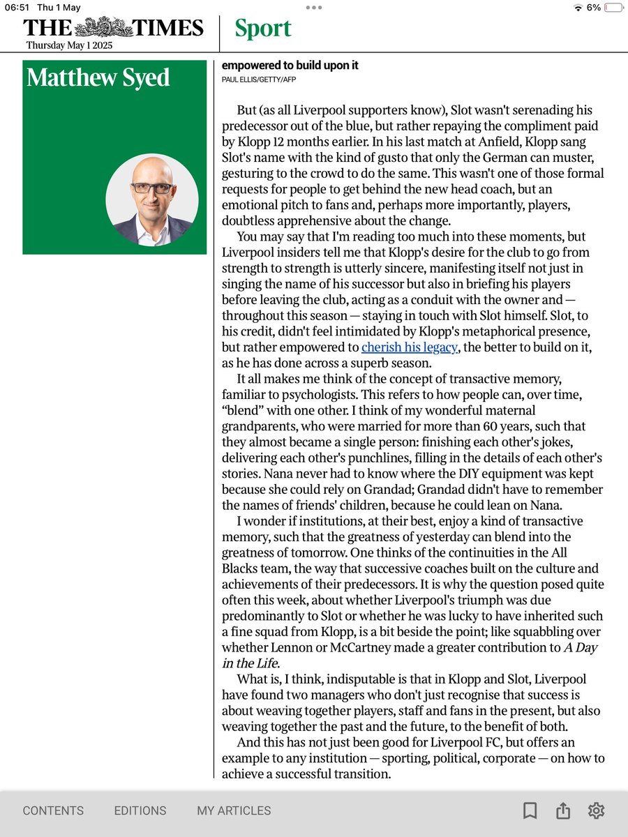 A piece by Mathew Syed on Klopp / Slot.