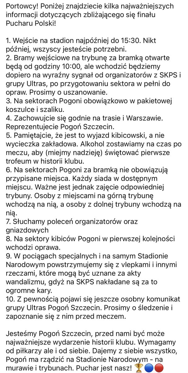 Czytamy i udostępniamy. 
Razem po Puchar!
