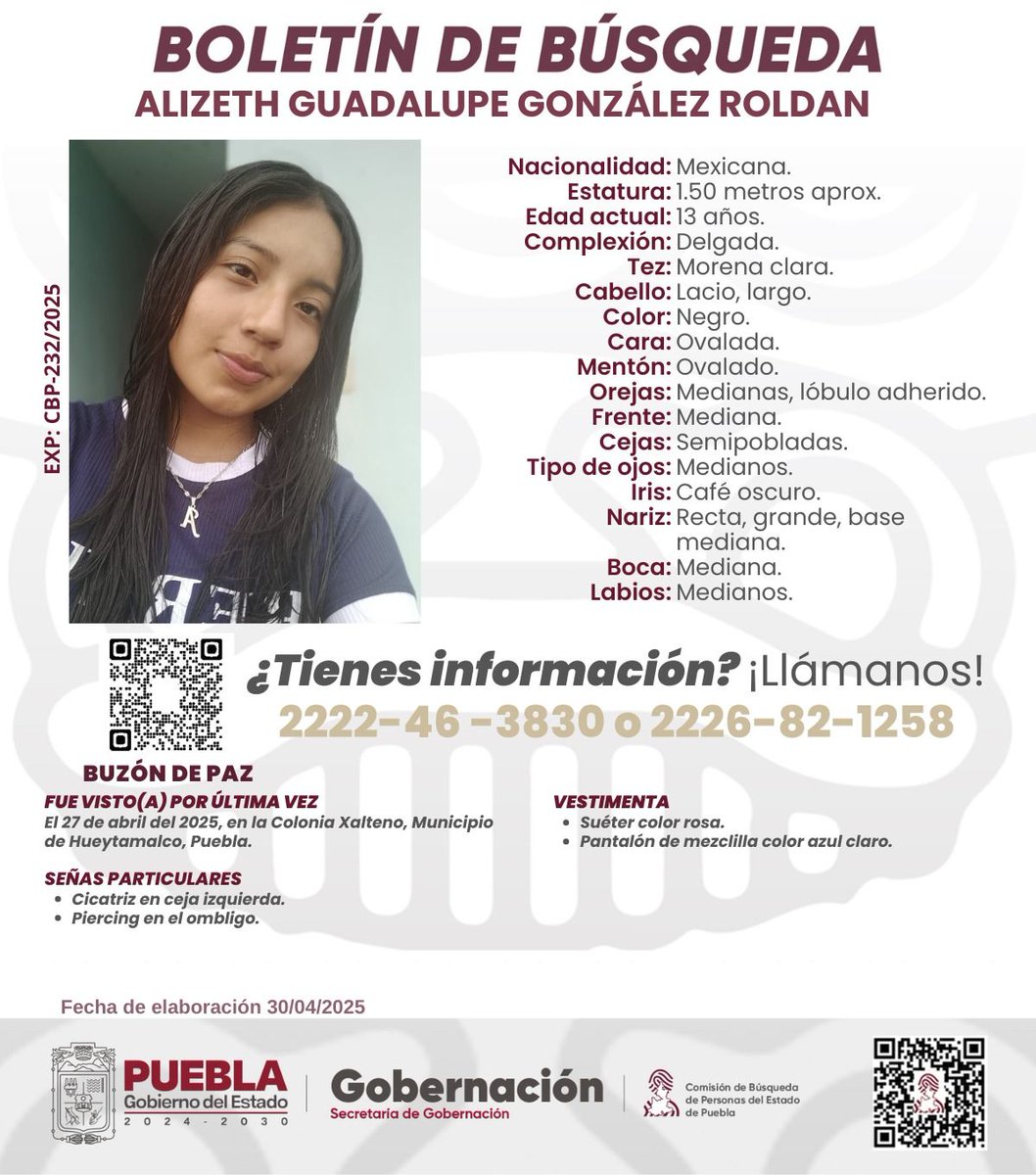 TribunaVigila's tweet image. #Ayuda para localizar a Alizeth Guadalupe González Roldan de 13 años, fue vista por última vez el #27deAbril en #Hueytamalco, #Puebla. #Comparte #ServicioSocial #LaVozDeLosPoblanos #SeBusca