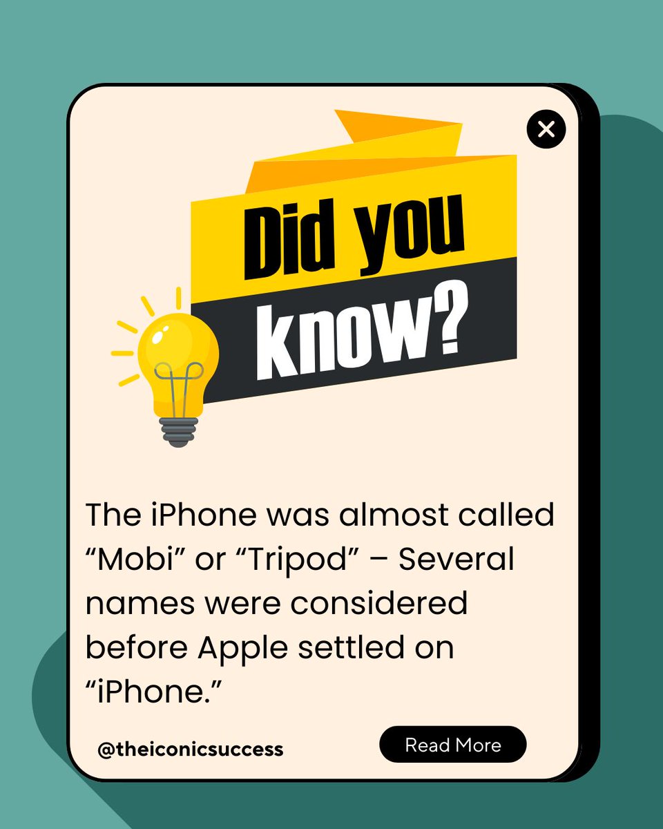 iconicsuccess_'s tweet image. 📱 What’s in a name? A LOT.

Before settling on “iPhone,” Apple considered quirky names like “Mobi” and “Tripod.” Imagine asking, “Did you get the new Mobi?” 😄

#iPhoneNameGame #AppleTrivia #TechNaming #BehindTheScenes #DidYouKnow