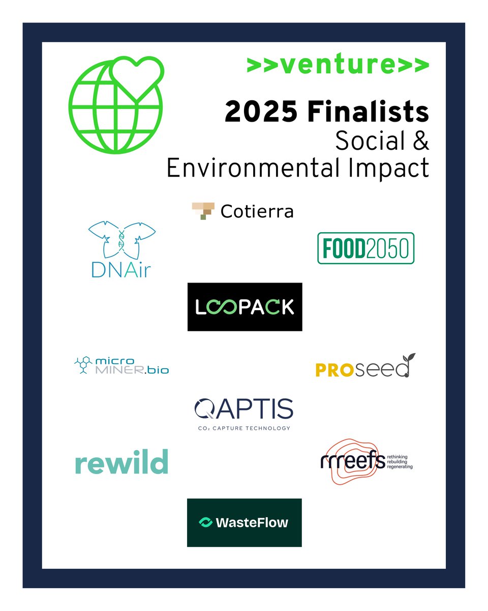 We’re closing out our 2025 finalist showcase with 10 startups driving real change—for people &amp; planet.

From carbon capture &amp; smart recycling to DNA biodiversity sensors &amp; coral reef regrowth, these innovators are building a more sustainable world. 🙌

🔗 venture.ch/finalists-2025